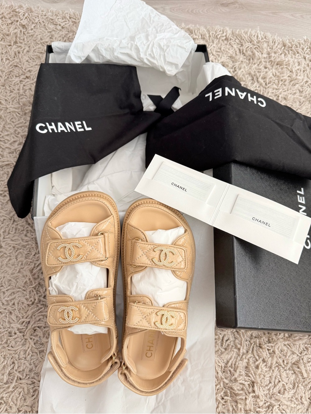 CHANEL Beige Leather Dad Sandals size 35.5